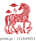 Chinese New Year 2026 Zodiac Sign with papercut style. Translation : Horse 131644053