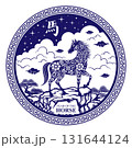 Chinese New Year 2026 symbol with chinese circular frame. Translation : Horse 131644124