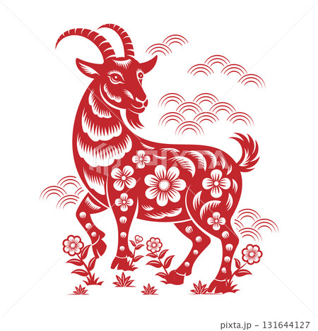 Year of The Goat 2027 sign or symbol with papercut style. Translation : Goat 131644127