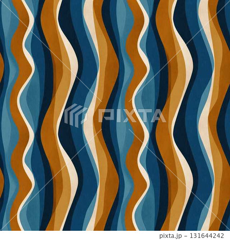 Vintage Blue and Clay Waves Seamless Pattern Retro Organic Shapes for Art Wallpaper 131644242