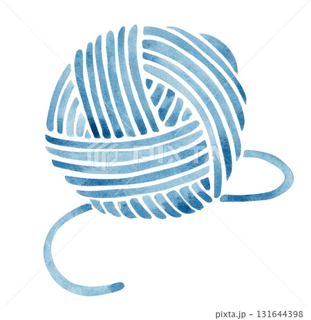 Watercolor illustration of a crochet pattern featuring a blue ball of yarn. Watercolor illustration of a crochet pattern featuring a blue ball of yarn. 131644398