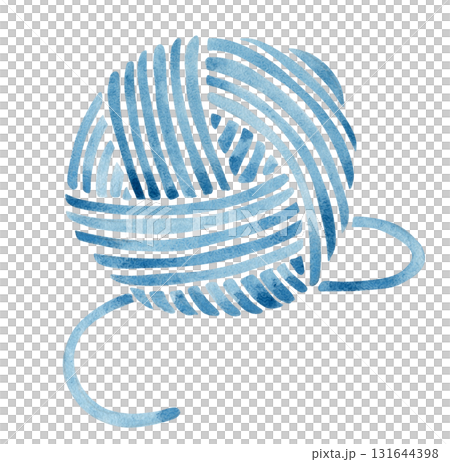 Watercolor illustration of a crochet pattern featuring a blue ball of yarn. Watercolor illustration of a crochet pattern featuring a blue ball of yarn. 131644398