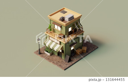 Isometric Vintage Bakery House Exterior. 3D Rendering. Isometric Vintage Bakery House Exterior. 3D Rendering. 131644455