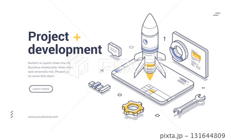 Project development startup management analyzing line isometric web banner design template vector Project development startup management analyzing line isometric web banner design template vector 131644809