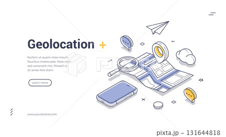 Geolocation map tracking GPS navigation mobile app isometric web banner design template line vector Geolocation map tracking GPS navigation mobile app isometric web banner design template line vector 131644818