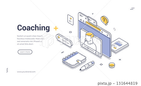 Coaching e learning remotely education isometric web banner design template line vector 131644819