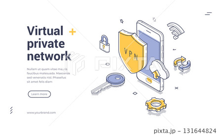 VPN virtual private network internet protect isometric web banner design template line vector VPN virtual private network internet protect isometric web banner design template line vector 131644824