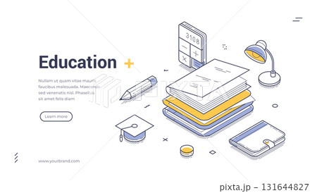 Education back to school learning graduation isometric web banner design template line vector Education back to school learning graduation isometric web banner design template line vector 131644827