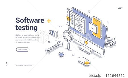 Software testing coding programming isometric web banner design template line vector illustration Software testing coding programming isometric web banner design template line vector illustration 131644832