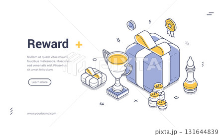 Reward win loyalty gift present best choice isometric web banner design template line vector 131644839