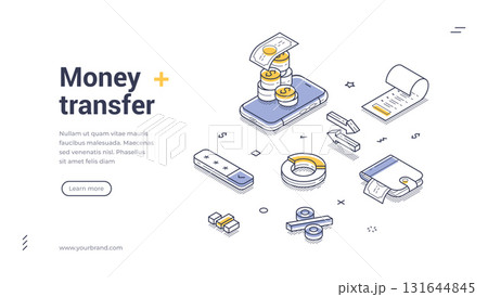 Money transfer online banking account mobile app isometric web banner design template line vector Money transfer online banking account mobile app isometric web banner design template line vector 131644845
