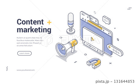 Content marketing internet promo campaign isometric web banner design template line vector 131644853