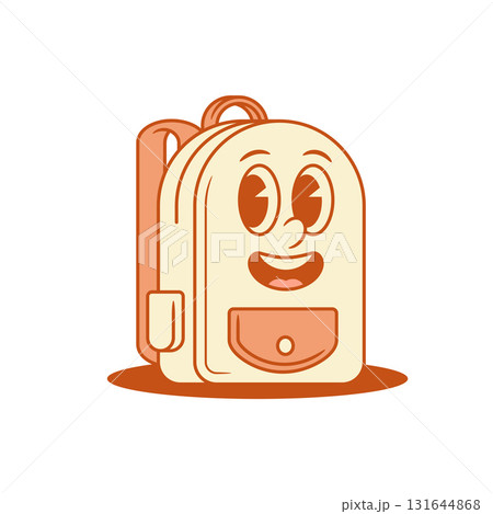 Cute funky schoolbag back to school cartoon character smile isometric vector illustration 131644868