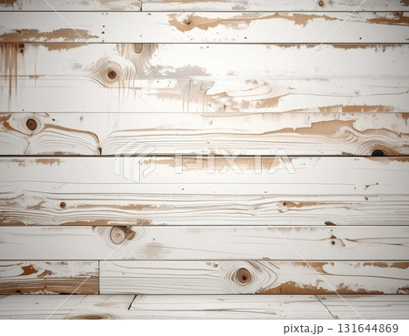 ホワイトウォッシュ加工と木目が織りなすシャビーシックな背景 131644869