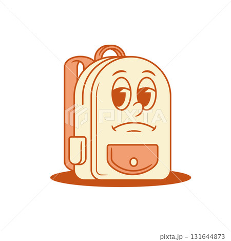 Upset sad tired schoolbag back to school cartoon character isometric vector illustration 131644873