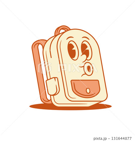 Funky comic schoolbag back to school cartoon character whistling isometric vector illustration 131644877