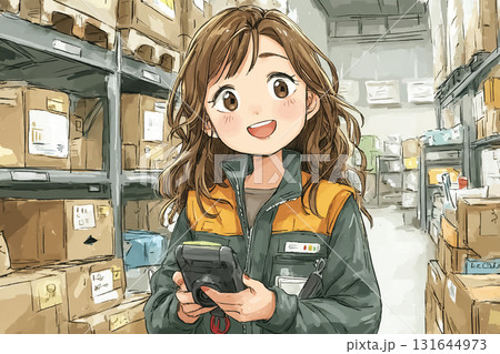 美優シリーズ：倉庫で仕分け作業をする美優 131644973