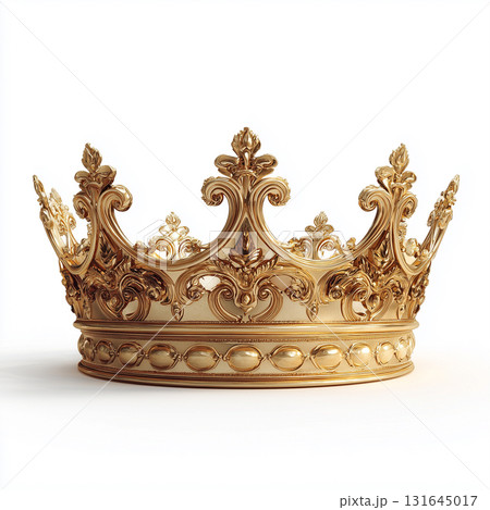 Realistic Golden King's Crown on White Background with Symmetrical Composition 131645017
