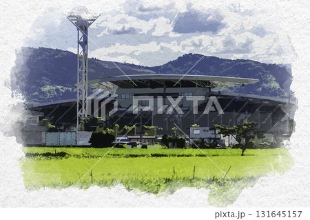 水彩画風 Axisバードスタジアム 鳥取県鳥取市 水彩画風 Axisバードスタジアム 鳥取県鳥取市 131645157