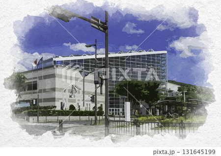 水彩画風　とりぎん文化会館　鳥取県立県民文化会館　鳥取県鳥取市 131645199