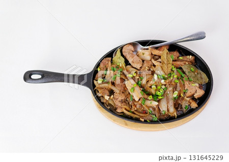 Asian food, pork and cabbage stir fried with spicy sauce 131645229