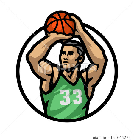 Logo of a basketball player with a ball in his hands. Logo of a basketball player with a ball in his hands. 131645279