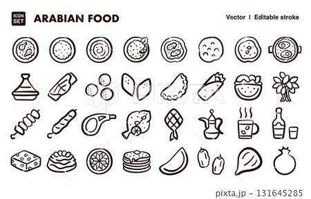 アラブ料理の手描きアイコンイラストセット EPS版は線の太さ等編集可能 アラブ料理の手描きアイコンイラストセット EPS版は線の太さ等編集可能 131645285