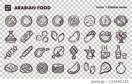 アラブ料理の手描きアイコンイラストセット EPS版は線の太さ等編集可能 アラブ料理の手描きアイコンイラストセット EPS版は線の太さ等編集可能 131645285