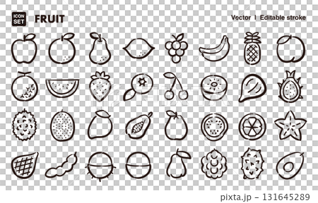 Fruits and fruit hand-drawn icon illustration set. EPS version can be edited to change line thickness, etc. Fruits and fruit hand-drawn icon illustration set. EPS version can be edited to change line thickness, etc. 131645289