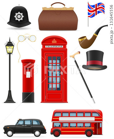 london england symbol items cartoon stock vector illustration 131645556