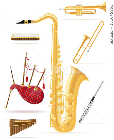 lots of different wind musical instruments cartoon stock vector illustration 131645561