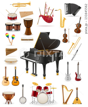 lots of different musical instruments cartoon stock vector illustration 131645562