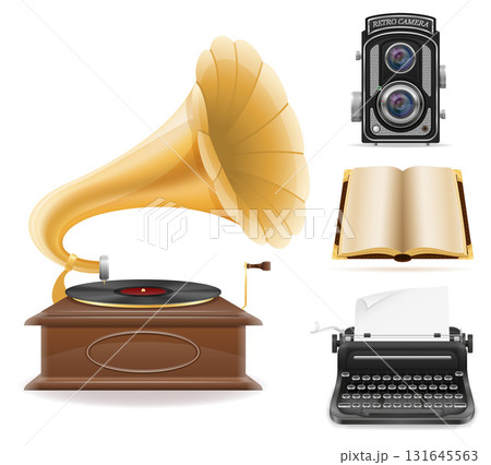 retro art old vintage items cartoon stock vector illustration 131645563