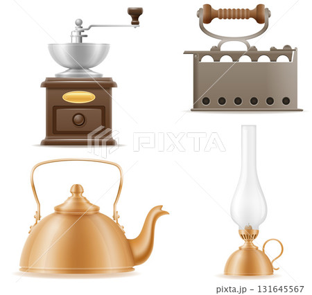 retro domestic old vintage items cartoon stock vector illustration 131645567