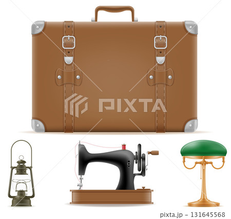 retro domestic old vintage items cartoon stock vector illustration 131645568