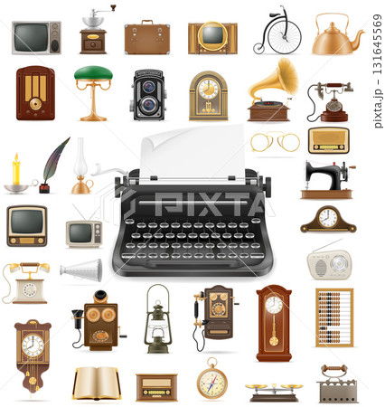 lots of different home big set of much objects retro old vintage items cartoon stock vector illustration 131645569
