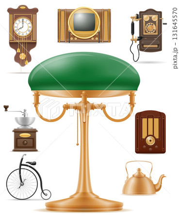 lots of different big set of much objects retro old vintage items cartoon stock vector illustration 131645570