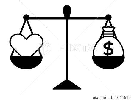 天秤にかけられた「心」（ハート）と「お金」の比較 131645615