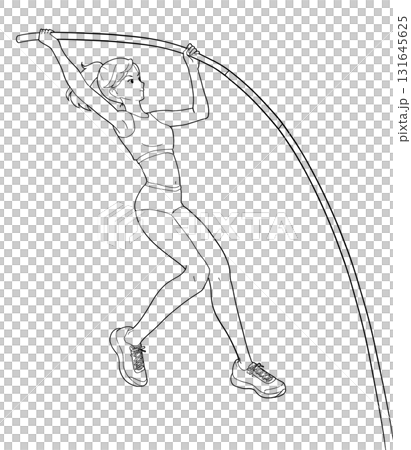 棒高跳びをする女子の白黒イラスト 131645625
