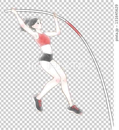 撐竿跳女孩的水彩插圖 撐竿跳女孩的水彩插圖 131645629