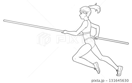 棒高跳びで助走する女子の白黒イラスト 棒高跳びで助走する女子の白黒イラスト 131645630