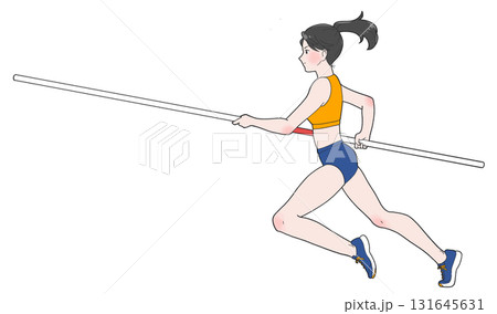 棒高跳びで助走する女子のイラスト 棒高跳びで助走する女子のイラスト 131645631