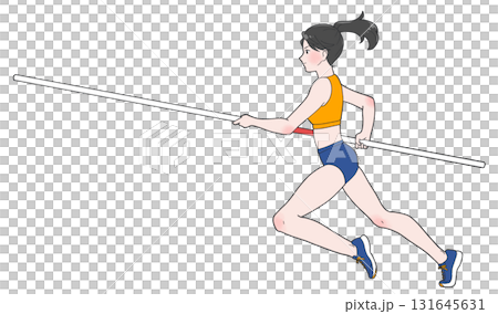 一個女孩跑撐竿跳的插圖 一個女孩跑撐竿跳的插圖 131645631
