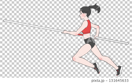 一個女孩跑撐竿跳的插圖 131645633