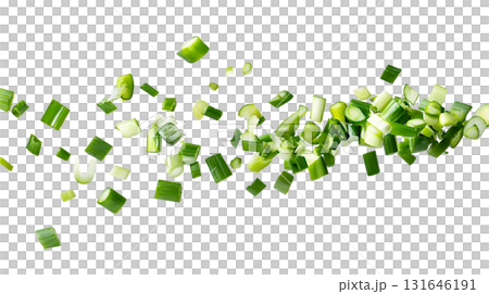 An arrangement of floating transparent green cubes in an abstract minimalist geometric design creating a dynamic and visually interesting composition 131646191
