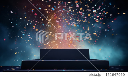 Podium with confetti in the air Podium with confetti in the air 131647060