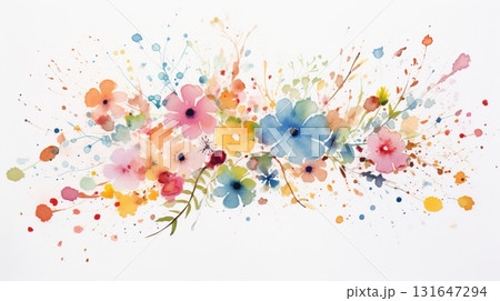 Whimsical watercolor splatters in a joyful arrangement 131647294