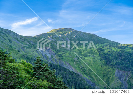 南アルプスの聖平から見るモルゲンロートの上河内岳　南アルプス聖岳登山 131647462