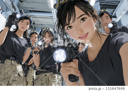 地下工事現場で働く女性のイラスト素材 131647699