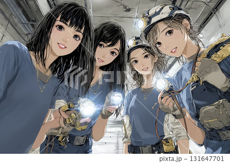 地下工事現場で働く女性のイラスト素材 131647701